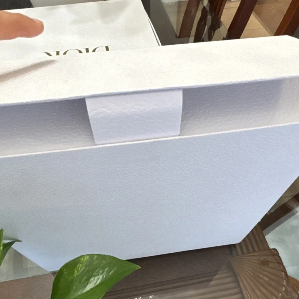 Authentic Dior Empty Gift Box w/ Original Tissue Paper White Gold Logo 12x11